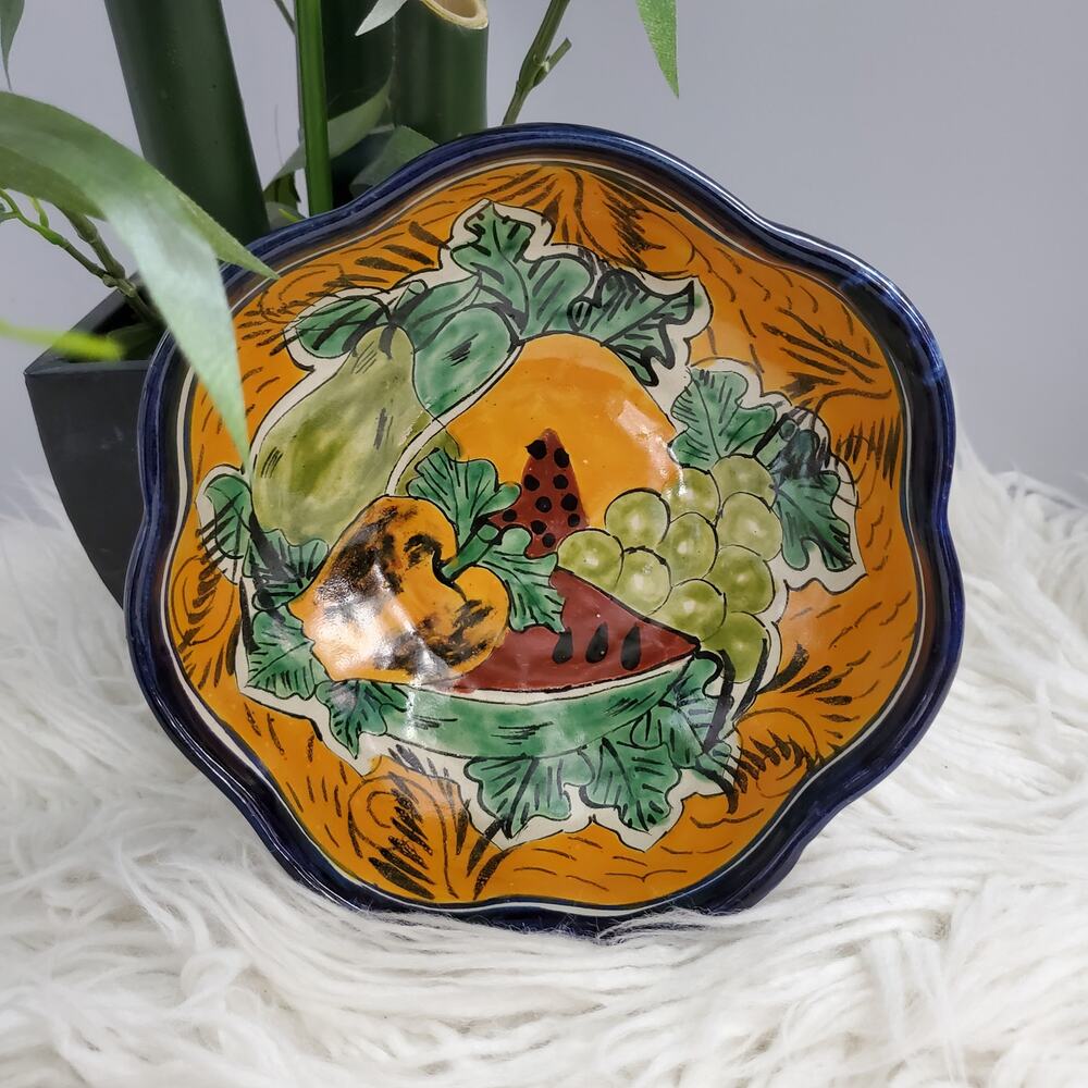 Mexican Talavera Hand Painted Fruit Motif Bowl
